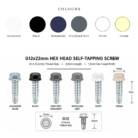 G12x22mm Painted Monument, Woodland Grey, Black, Cream, White, Surfmist, Light Green, Dark Green, Manor Red, many other colours hex head Self Tapping screws main