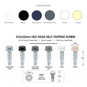 G12x22mm Fencing Hex Head Self Drilling Screws pack (1000)